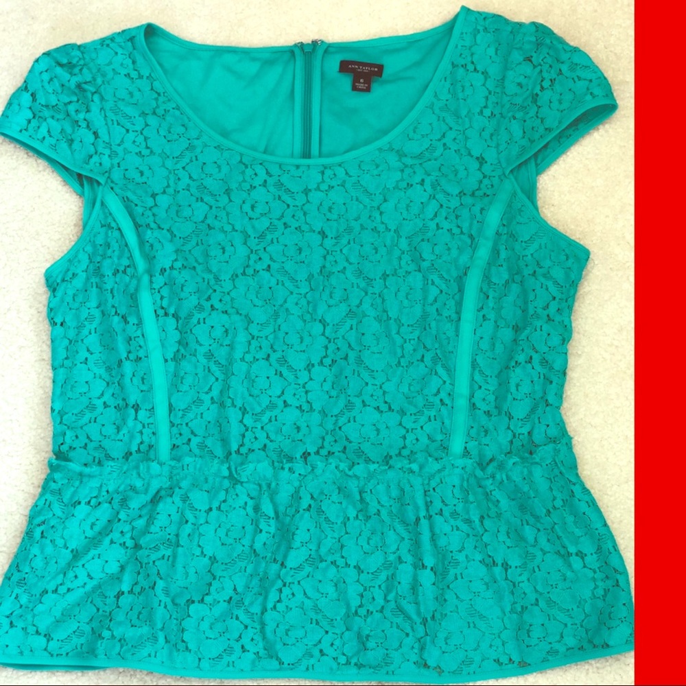 Ann Taylor top peplum style lace M teal
